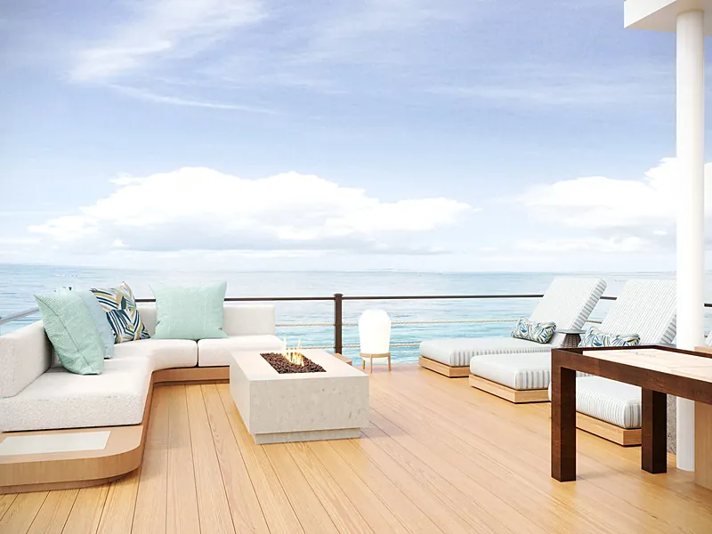 Rooftop terrace looking out over open water